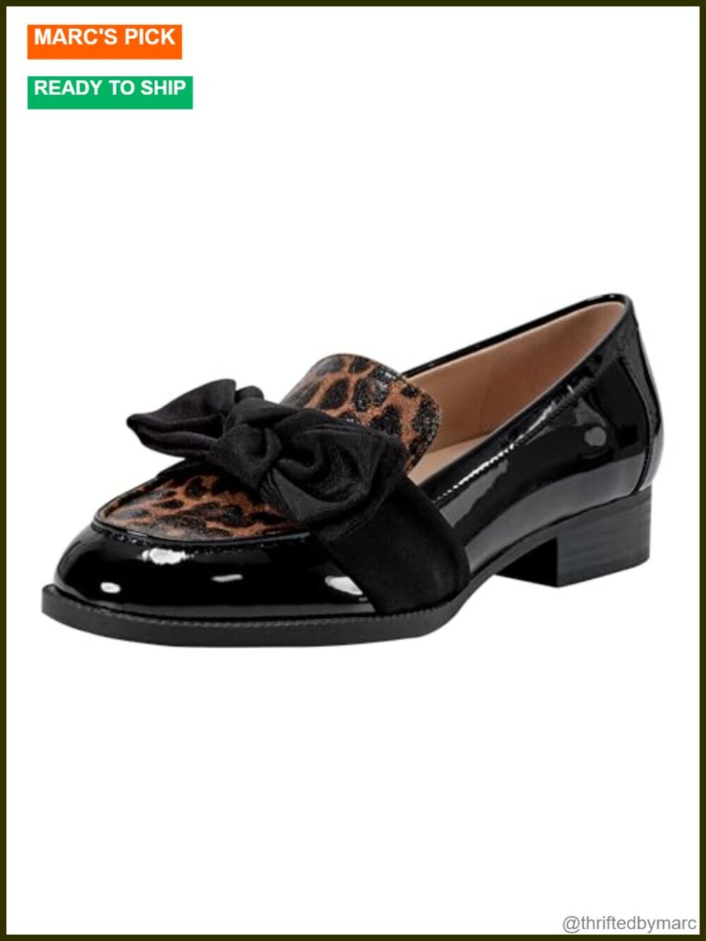 Faux Patent Leather Almond Toe Slip-On Loafer with Bow Detail